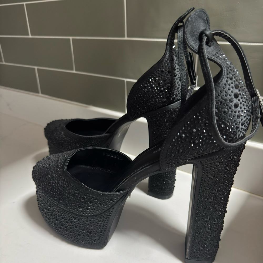 Black Platform Heels with rhinestones, US 10